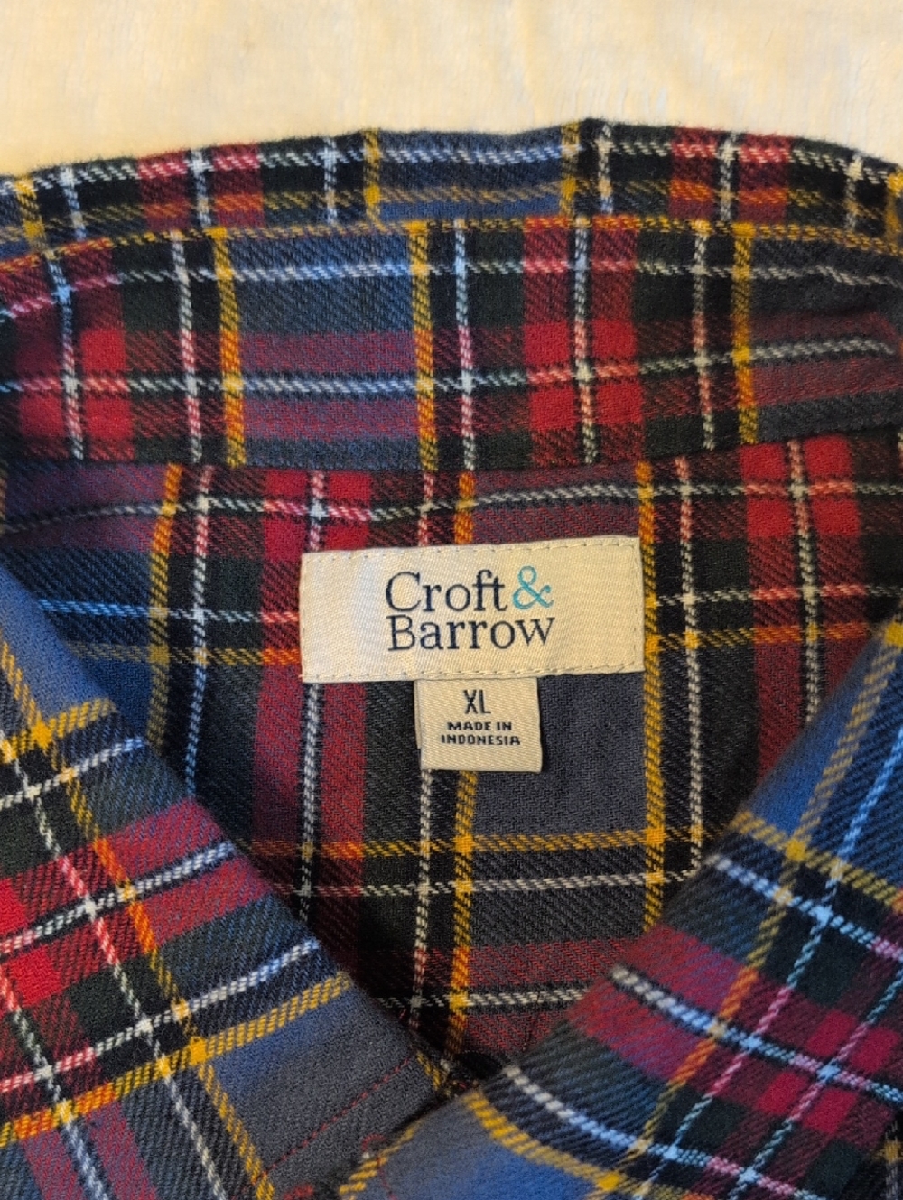 Croft & Barrow Men's Red, Blue, Yellow Plaid Long-Sleeve Button-Down Shirt XL - Picture 3 of 9